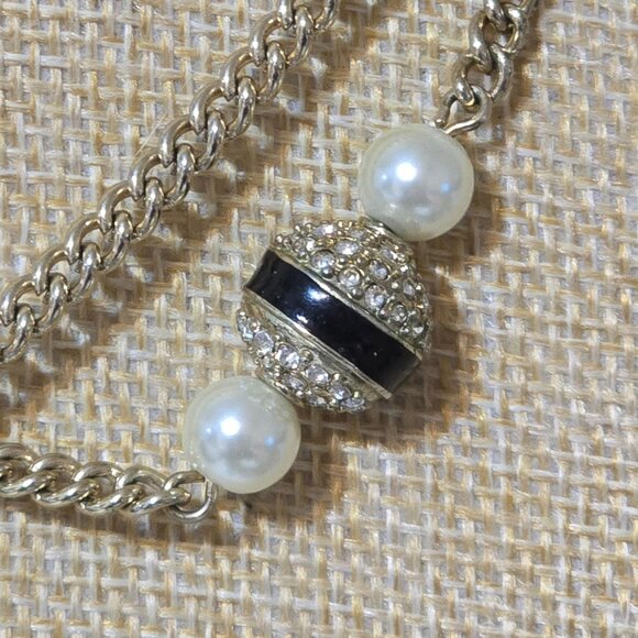 J. Crew Double Strand Faux Pearl Rhinestone Station Necklace - Picture 2 of 3